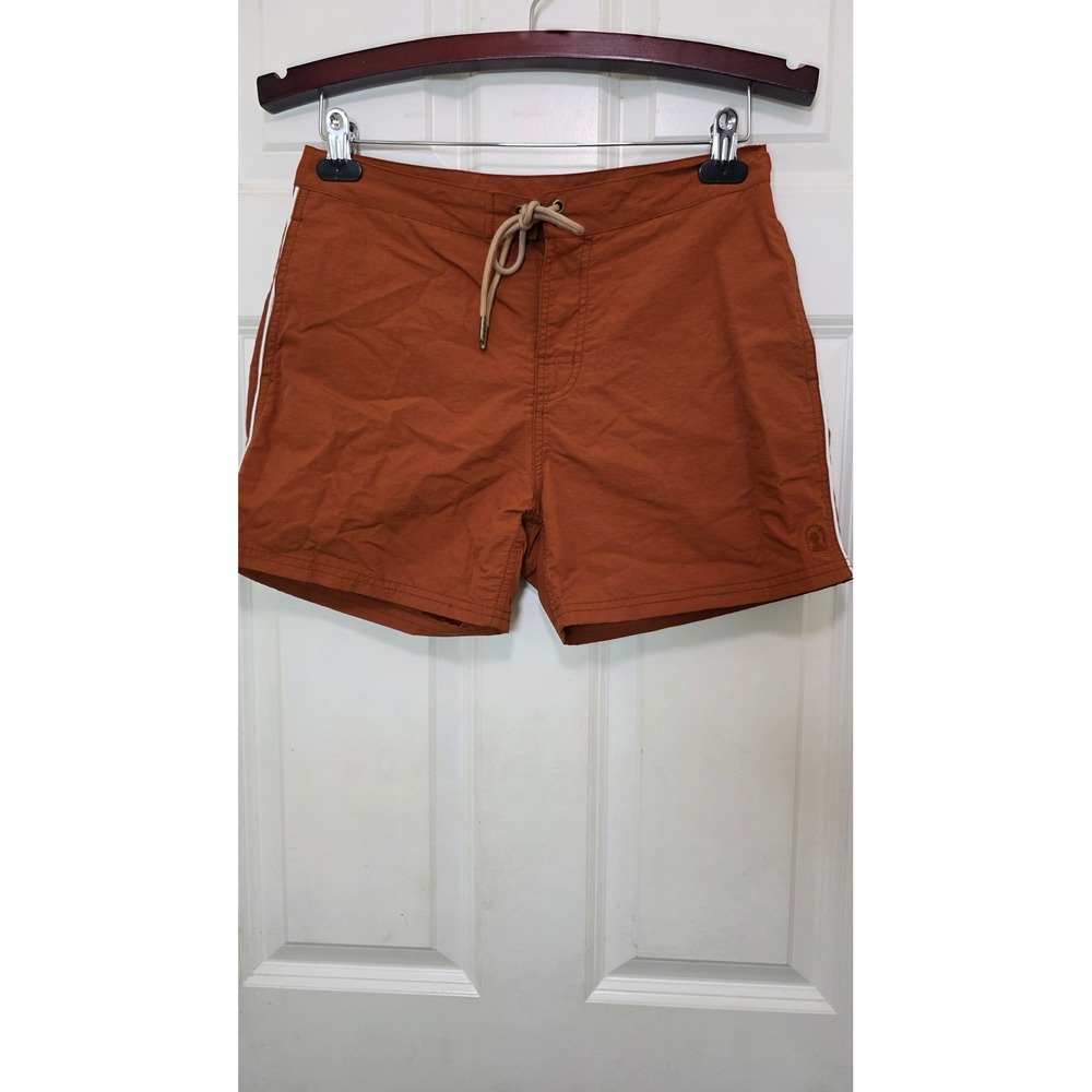 Dandy Del Mar Swim Trunks Mens Medium Rust Orange Board Shorts Retro Stripe